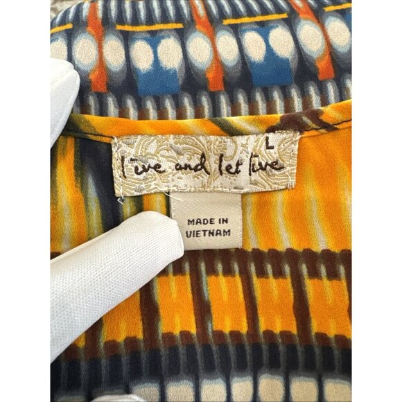 Live And Let Live L Womens V-Neck Top Multicolor Abstract Pattern Lightweight - Picture 5 of 11